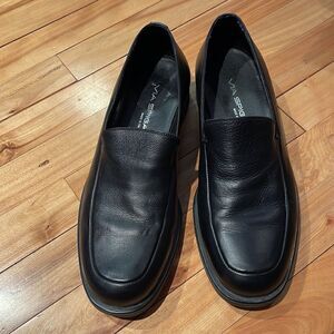 Via Spiga black pebbled leather slip on loafers. Size 10.